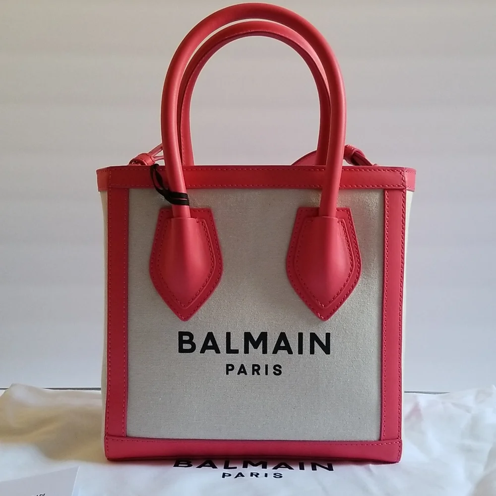 Balmain B-Army 24 Canvas Logo Shopper Crossbody Bag Natural Pink - Picture 4 of 13